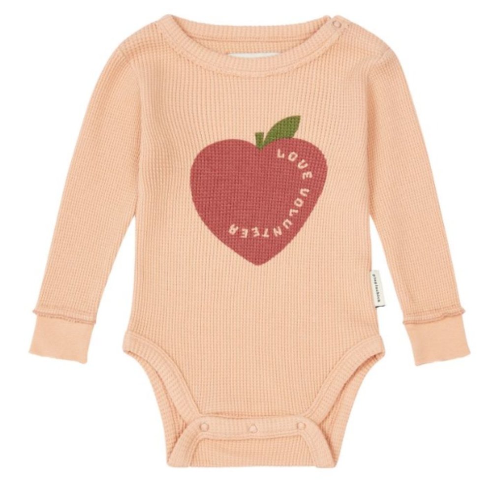 PIUPIUCHICK  Long Sleeve Heart Baby Bodysuit | Orange